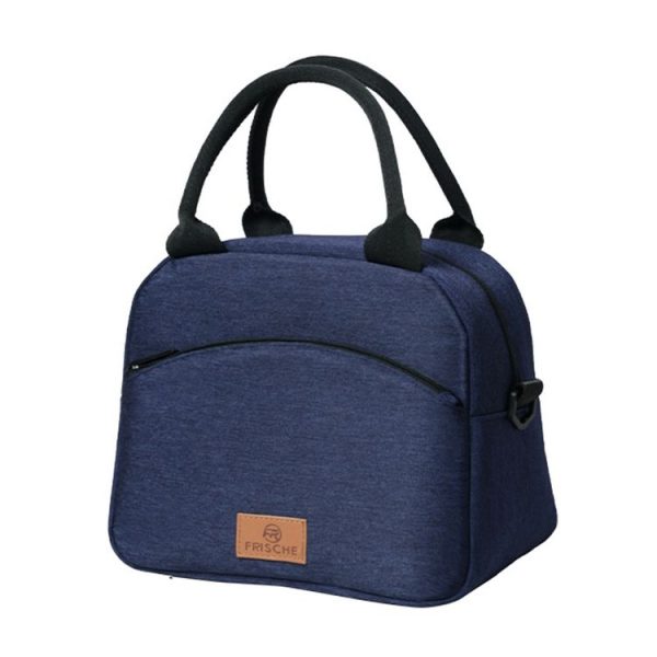 FRISCHE Portable Handheld Insulated Lunch Pack Outdoor Picnic Large Capacity Bento Bag (Navy Blue)