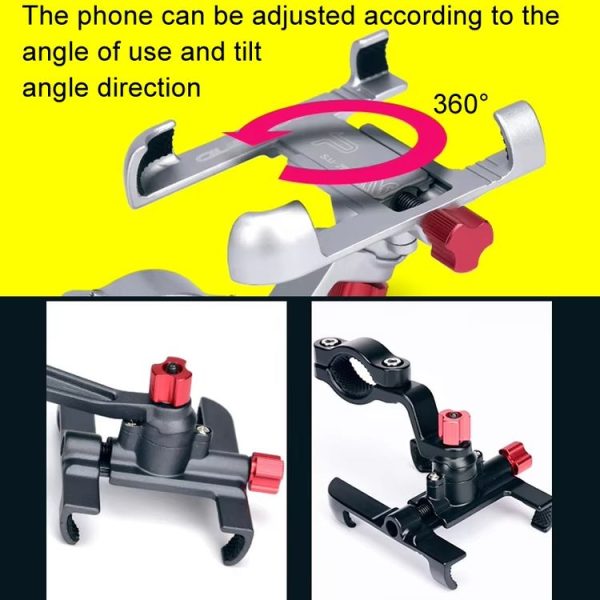 PROMEND Aluminum Alloy Cell Phone Holder Adjustable Angle Rotating Motorcycle Navigation Support, Style: SJJ-299B Handlebar Stand Black - Image 6