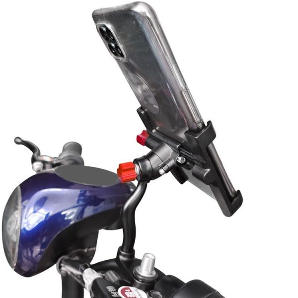 PROMEND Aluminum Alloy Cell Phone Holder Adjustable Angle Rotating Motorcycle Navigation Support, Style: SJJ-299E Rearview Mirror Silver - Image 2
