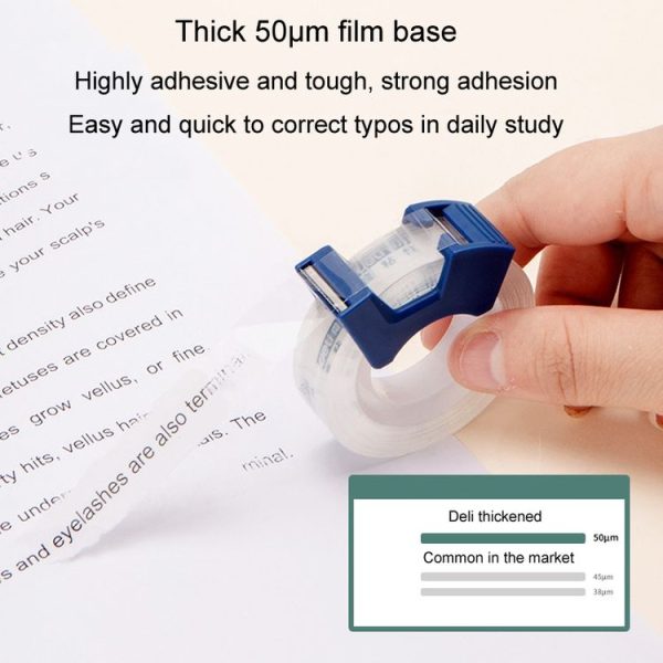 Deli Transparent Tape Student Stationery Office Correction Questions Sticky Typo Tape With Cutter - Image 3