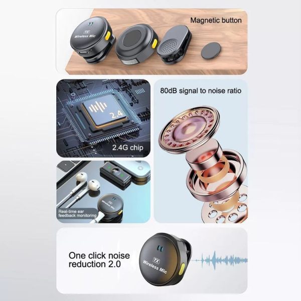 8 Pin Wireless Lavalier Button Microphone With Magnetic Suction & Back Clip Design - Image 5