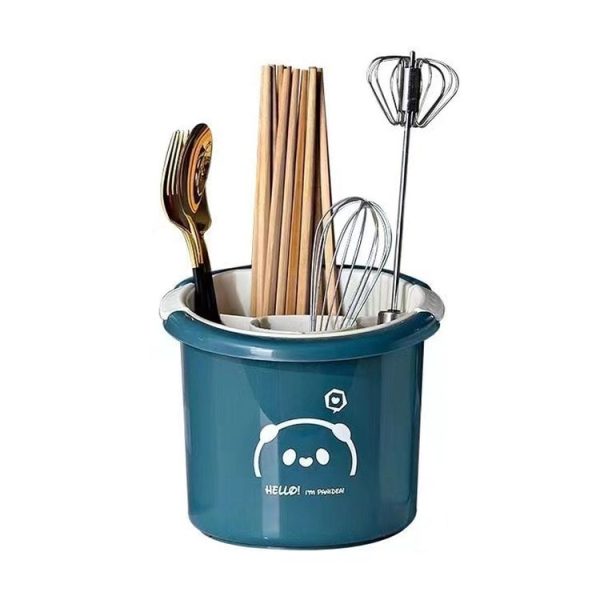 Multifunctional Household Chopsticks Spoon Storage Rack Double-layer Kitchen Drain Holder (Dark Blue)