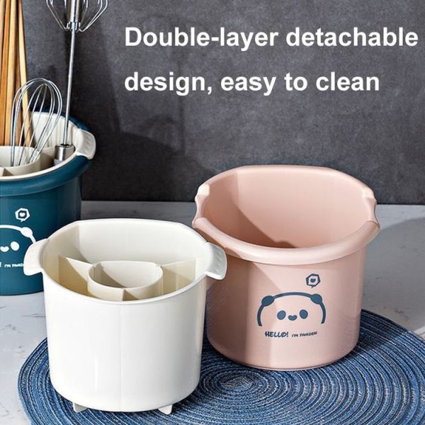Multifunctional Household Chopsticks Spoon Storage Rack Double-layer Kitchen Drain Holder (Dark Blue) - Image 4
