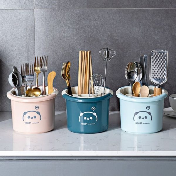 Multifunctional Household Chopsticks Spoon Storage Rack Double-layer Kitchen Drain Holder (Dark Blue) - Image 5