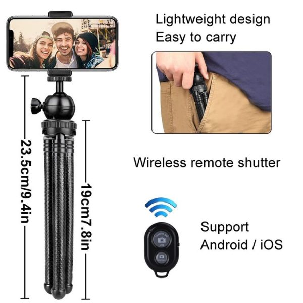 Octopus Fish Silicone Camera Tripod Desktop Folding Stand With Bluetooth Controller+Adapter+Phone Clip+Storage Bag+Screws - Image 4
