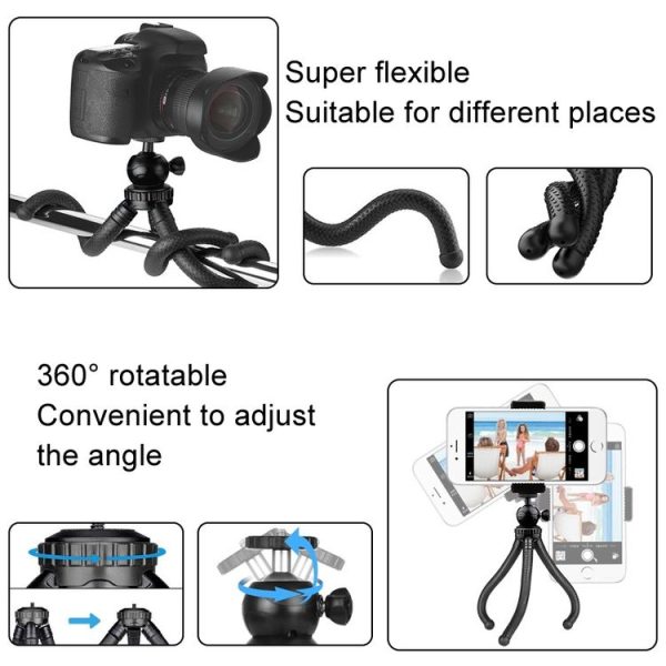 Octopus Fish Silicone Camera Tripod Desktop Folding Stand With Bluetooth Controller+Adapter+Phone Clip+Storage Bag+Screws - Image 7