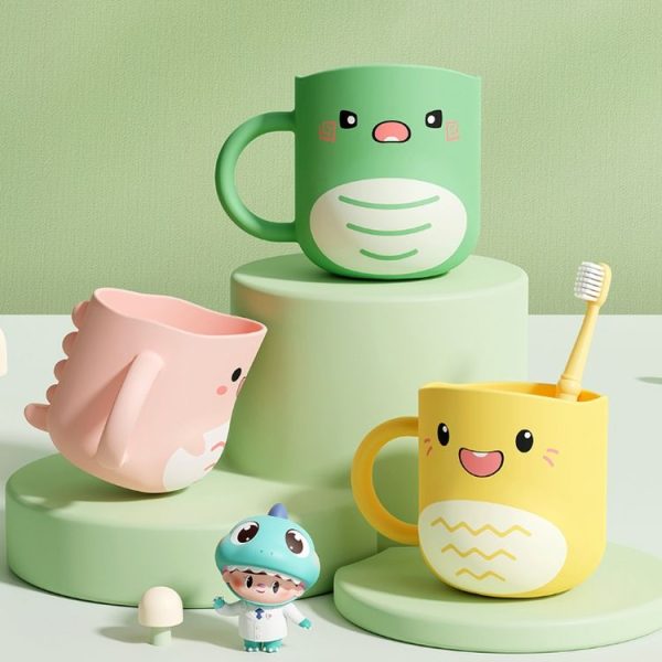 Water Mug Brushing Cup Baby Home Cute Cartoon Drop-Proof Eco-Friendly Dinosaur Cup (Green) - Image 2