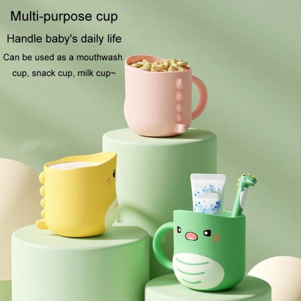 Water Mug Brushing Cup Baby Home Cute Cartoon Drop-Proof Eco-Friendly Dinosaur Cup (Green) - Image 4