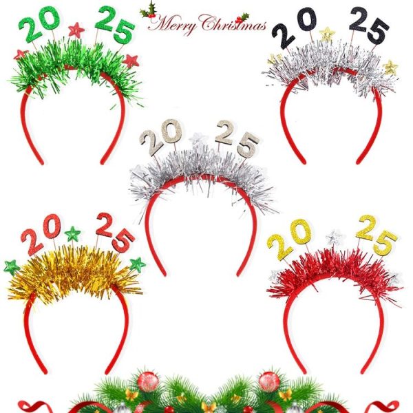 2025 Digital Christmas Party Decoration Headband Mall Bar New Year Eve Event Headdress (Gold) - Image 3