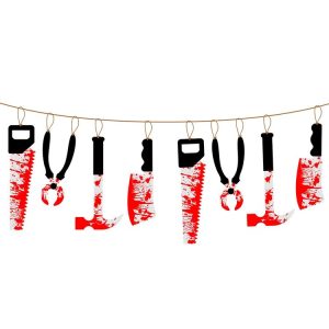 8pcs Halloween Imitation Blood Knife Pendant Decorative Flag Haunted House Door Curtain