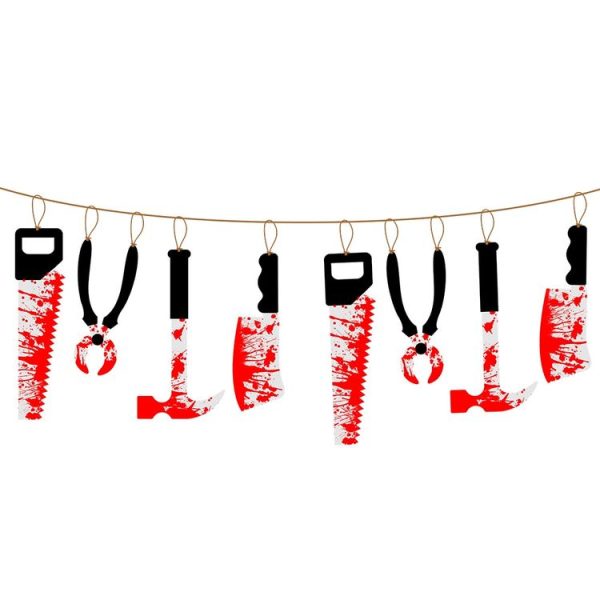 8pcs Halloween Imitation Blood Knife Pendant Decorative Flag Haunted House Door Curtain