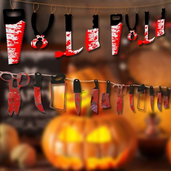 8pcs Halloween Imitation Blood Knife Pendant Decorative Flag Haunted House Door Curtain - Image 2