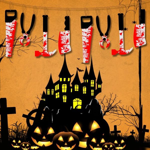 8pcs Halloween Imitation Blood Knife Pendant Decorative Flag Haunted House Door Curtain - Image 3