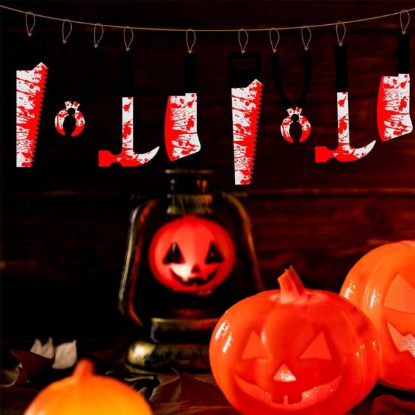 8pcs Halloween Imitation Blood Knife Pendant Decorative Flag Haunted House Door Curtain - Image 4