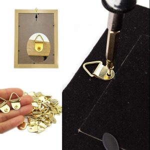 50pcs / Pack Photo Frame Hooks Hangers Triangle Single Hole Picture Hooks with Screws (Gold)