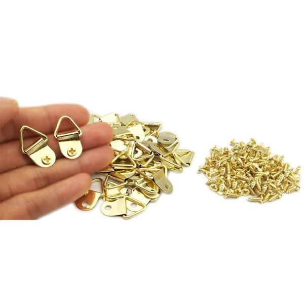 50pcs / Pack Photo Frame Hooks Hangers Triangle Single Hole Picture Hooks with Screws (Gold) - Image 4