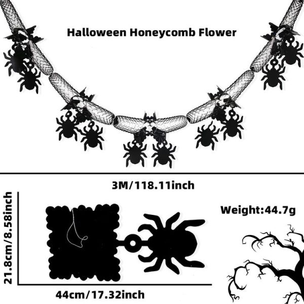 3m Halloween Honeycomb Garland Pendant Spider Bat Party Flag Scene Layout Props (Spider) - Image 3