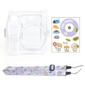 Fujifilm instax mini SE Photo Bag Crystal Case Shoulder Strap Rope Sticker Set (Purple Pet Dog)