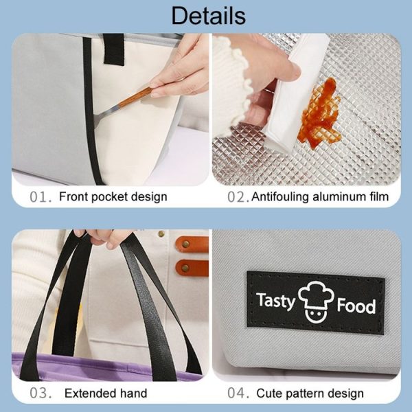 Portable Handheld Insulated Lunch Pack Outdoor Picnic Bento Bag (Black) - Image 7