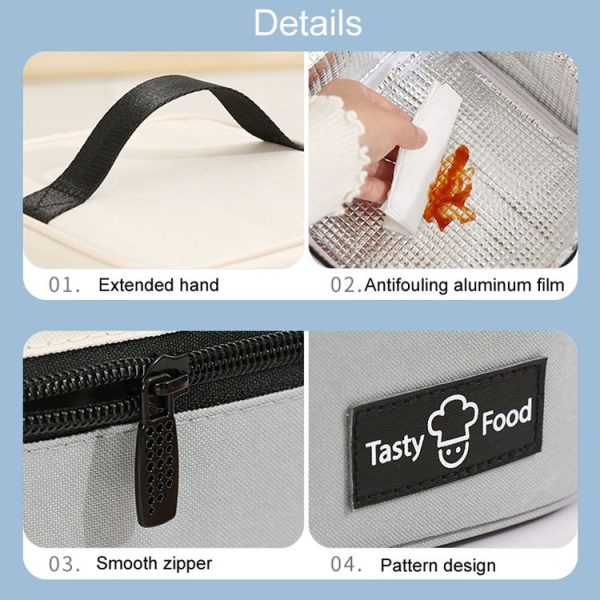 Portable Handheld Insulated Lunch Pack Outdoor Picnic Bento Bag (Black) - Image 7