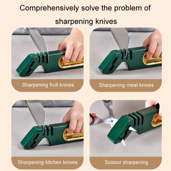 4 In 1 Knife Sharpener 4-Stage Kitchen Quick Sharpening Stone Manual Sharpening Tool (Dark Blue) - Image 10
