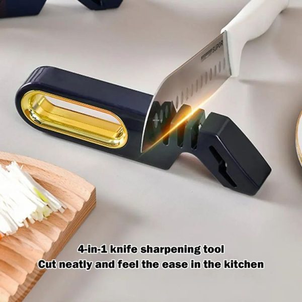 4 In 1 Knife Sharpener 4-Stage Kitchen Quick Sharpening Stone Manual Sharpening Tool (Dark Blue) - Image 8