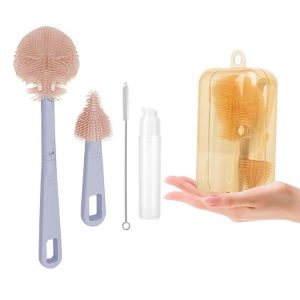 Silicone Portable Baby Bottle Brush Set Travel Cleaning Brush (Purple)