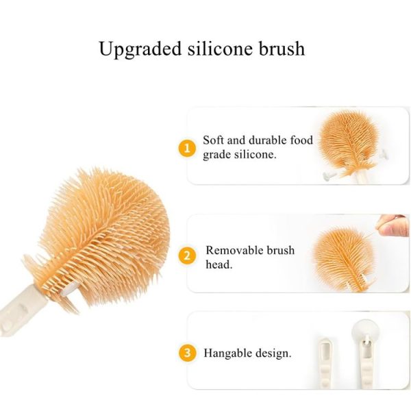 Silicone Portable Baby Bottle Brush Set Travel Cleaning Brush (Purple) - Image 3