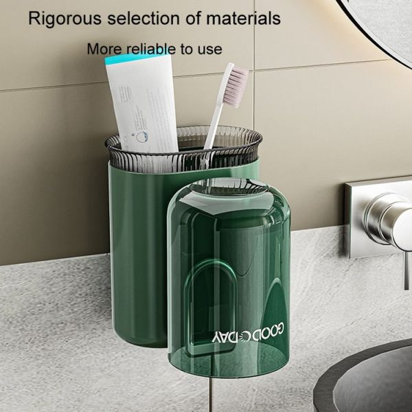 Washing Cup Toothbrush Holder Wall Mounted Home Bathroom Multifunctional Storage Rack (Transparent Black) - Image 10