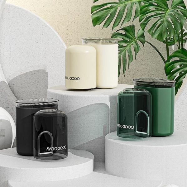 Washing Cup Toothbrush Holder Wall Mounted Home Bathroom Multifunctional Storage Rack (Transparent Black) - Image 3