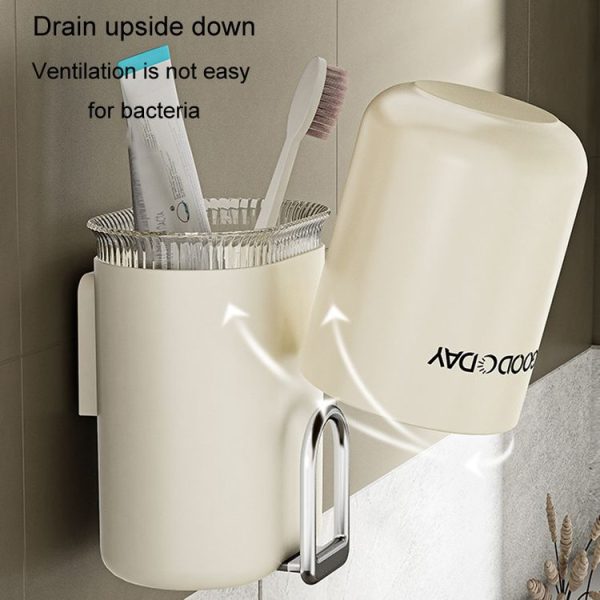 Washing Cup Toothbrush Holder Wall Mounted Home Bathroom Multifunctional Storage Rack (Transparent Black) - Image 8