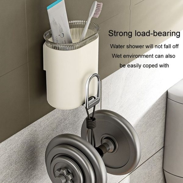 Washing Cup Toothbrush Holder Wall Mounted Home Bathroom Multifunctional Storage Rack (Transparent Black) - Image 9
