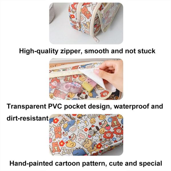 Large Capacity Waterproof Multi-layer Stationery Bag Transparent PVC Pencil Case (Light Zoo) - Image 3
