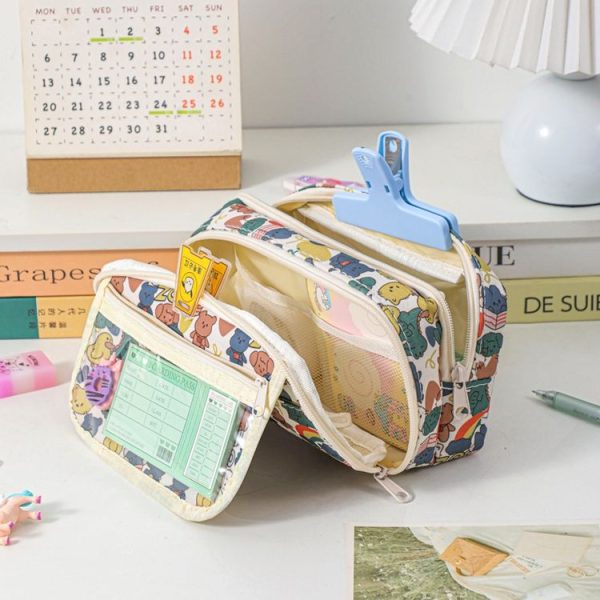 Large Capacity Waterproof Multi-layer Stationery Bag Transparent PVC Pencil Case (Light Zoo) - Image 6
