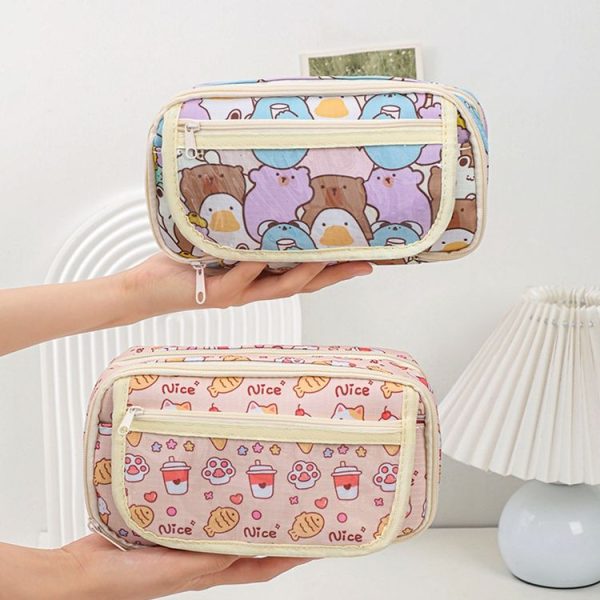 Large Capacity Waterproof Multi-layer Stationery Bag Transparent PVC Pencil Case (Light Zoo) - Image 8