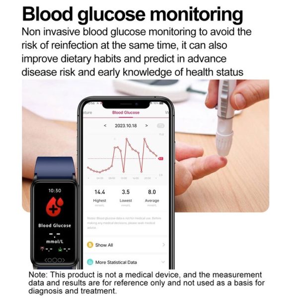 Uric Acid Blood Lipid Noninvasive Blood Sugar Heart Rate Oxygen Temperature Monitoring Smart Healthy Sports Bracelet (Black) - Image 10