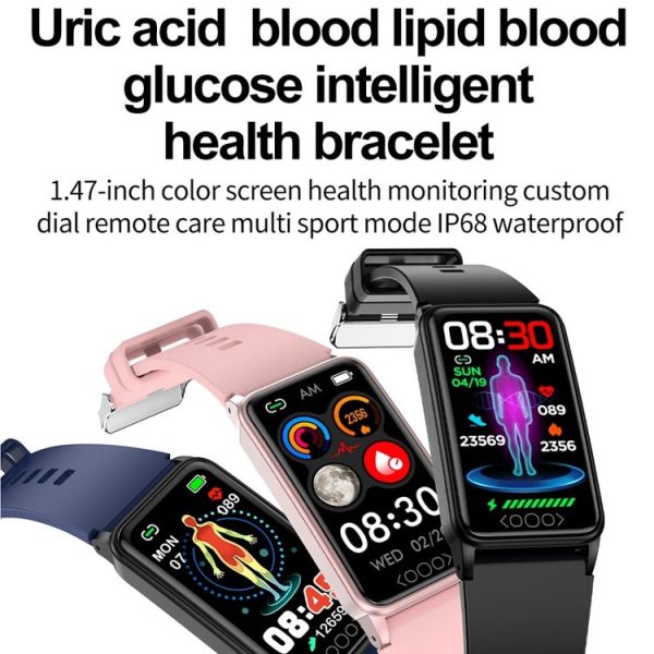 Uric Acid Blood Lipid Noninvasive Blood Sugar Heart Rate Oxygen Temperature Monitoring Smart Healthy Sports Bracelet (Black) - Image 2
