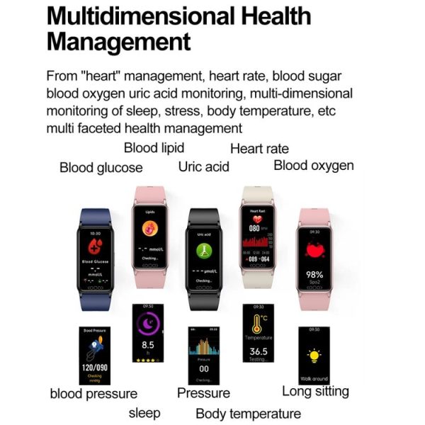 Uric Acid Blood Lipid Noninvasive Blood Sugar Heart Rate Oxygen Temperature Monitoring Smart Healthy Sports Bracelet (Black) - Image 5