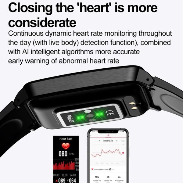 Uric Acid Blood Lipid Noninvasive Blood Sugar Heart Rate Oxygen Temperature Monitoring Smart Healthy Sports Bracelet (Black) - Image 7
