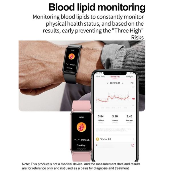 Uric Acid Blood Lipid Noninvasive Blood Sugar Heart Rate Oxygen Temperature Monitoring Smart Healthy Sports Bracelet (Black) - Image 8