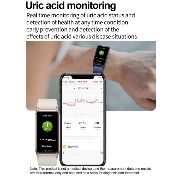 Uric Acid Blood Lipid Noninvasive Blood Sugar Heart Rate Oxygen Temperature Monitoring Smart Healthy Sports Bracelet (Black) - Image 9