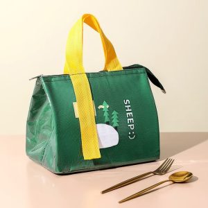 PU Cartoon Waterproof Thickened Insulated and Cooling Lunch Bag (Green)
