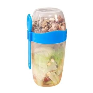 870ml Portable Salad Cup With Lid And Fork Breakfast Cup Sealed Leak-Proof Food Cup (Blue)