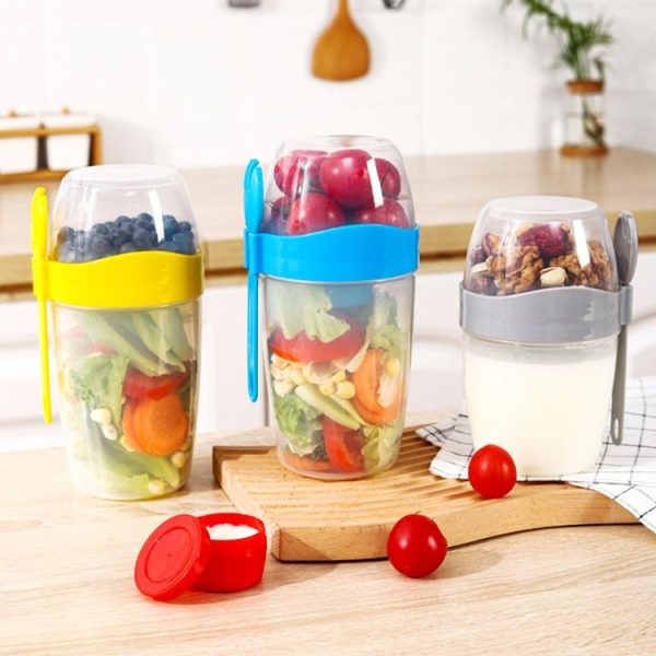870ml Portable Salad Cup With Lid And Fork Breakfast Cup Sealed Leak-Proof Food Cup (Blue) - Image 2