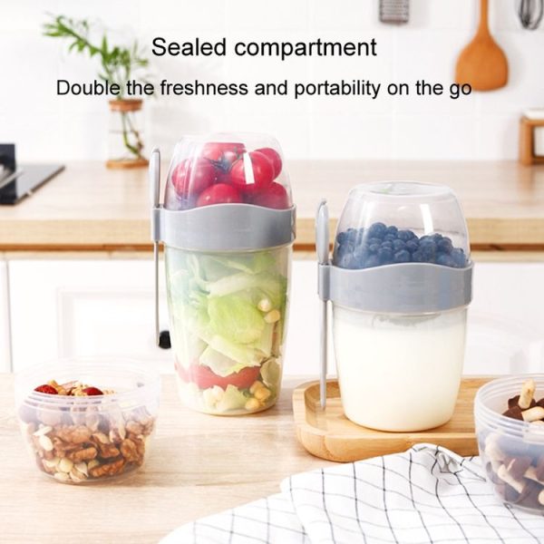 870ml Portable Salad Cup With Lid And Fork Breakfast Cup Sealed Leak-Proof Food Cup (Blue) - Image 5