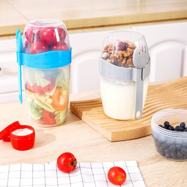 870ml Portable Salad Cup With Lid And Fork Breakfast Cup Sealed Leak-Proof Food Cup (Blue) - Image 8