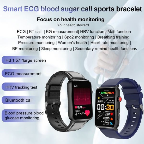 Smart Watch Ring ECG Temperature Heart Rate Blood Pressure Health Bluetooth Talking Watch, Color: Black Silicone - Image 11