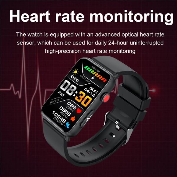Smart Watch Ring ECG Temperature Heart Rate Blood Pressure Health Bluetooth Talking Watch, Color: Black Silicone - Image 19
