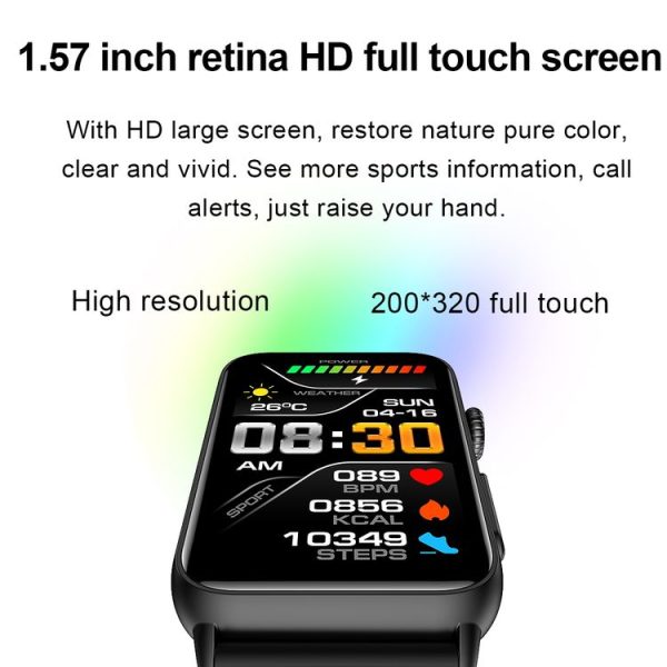 Smart Watch Ring ECG Temperature Heart Rate Blood Pressure Health Bluetooth Talking Watch, Color: Black Silicone - Image 3