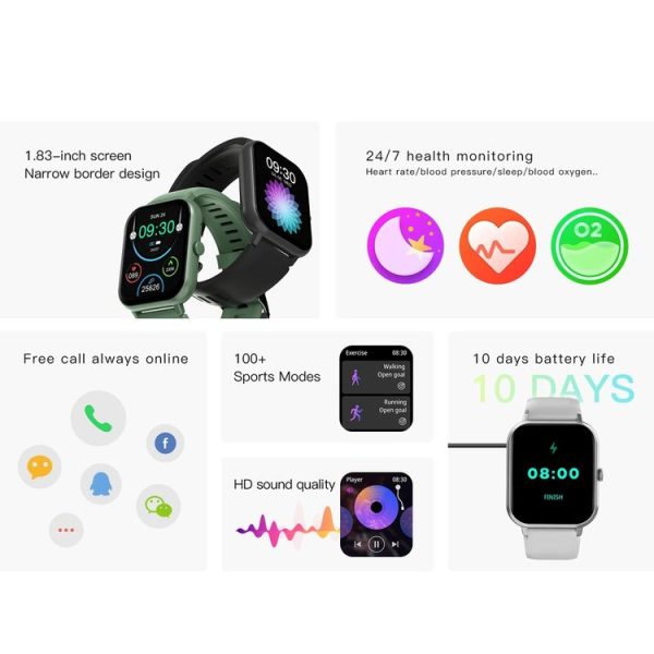 1.83 inch Touch Screen AI Voice Heart Rate / Blood Oxygen / Blood Pressure / Sleep Monitoring Bluetooth Smartwatch (Black) - Image 7